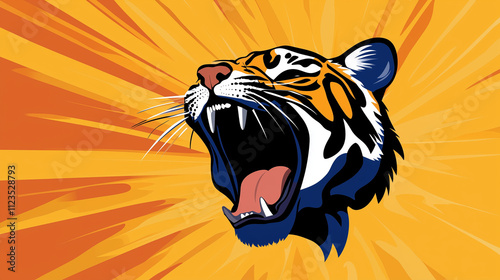 Fierce Roaring Tiger Cat in Bold Vector Style