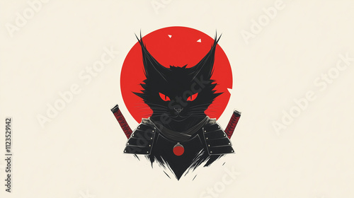 Samurai Cat: Warrior in Japanese Armor Vector Art