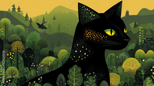 Forest Cat: A Blend of Feline and Nature in Vector Art