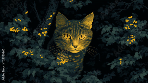Forest Cat: A Blend of Feline and Nature in Vector Art