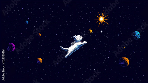 Astronaut Cat in Space: Sleek Vector Illustration