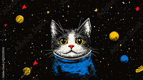 Astronaut Cat in Space: Sleek Vector Illustration