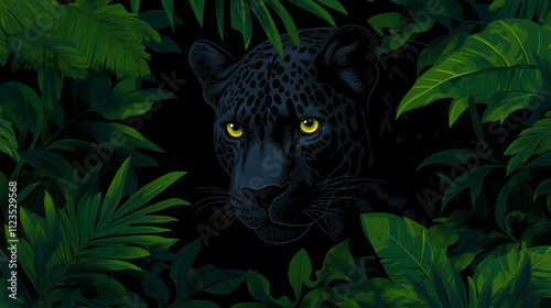 Wild Panther in Lush Greenery: Vector Design