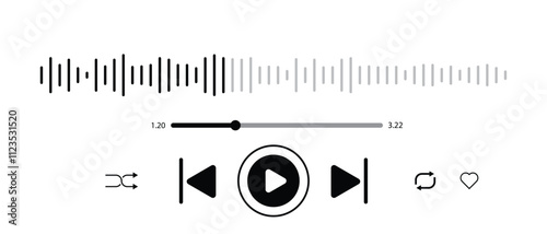 Music or video play bar icon. Audio player for songs or podcast playlist. vector eps10