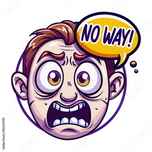 A flat style sticker of a shocked boy with no way typography