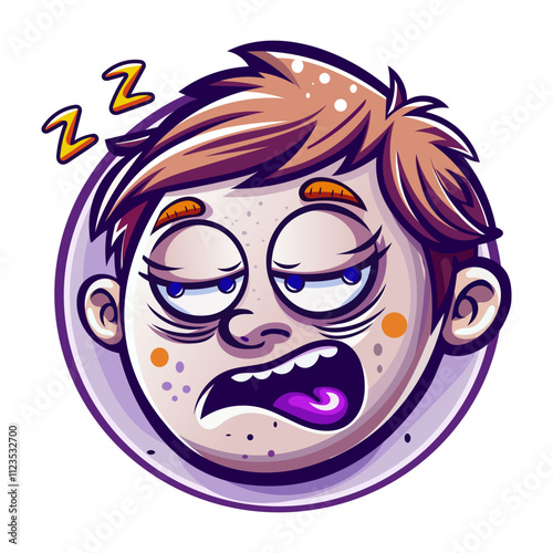 A flat style sticker of sleepless boy