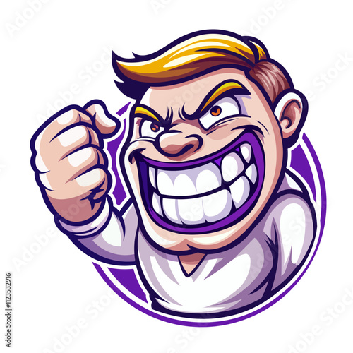 A flat style sticker of a character with smirk