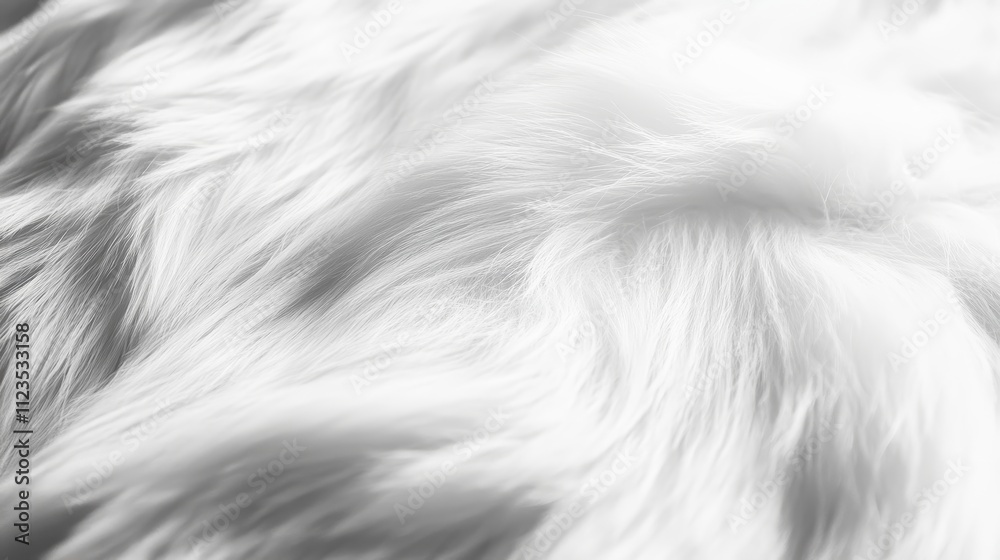 Obraz premium Close-up of Faux Fur Texture, Bright White Tones, Fluffy and Soft Fibers with a Luxurious Feel, Minimalistic Background Generative AI