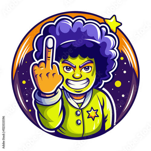 A flat sticker of a character with abusing gesture