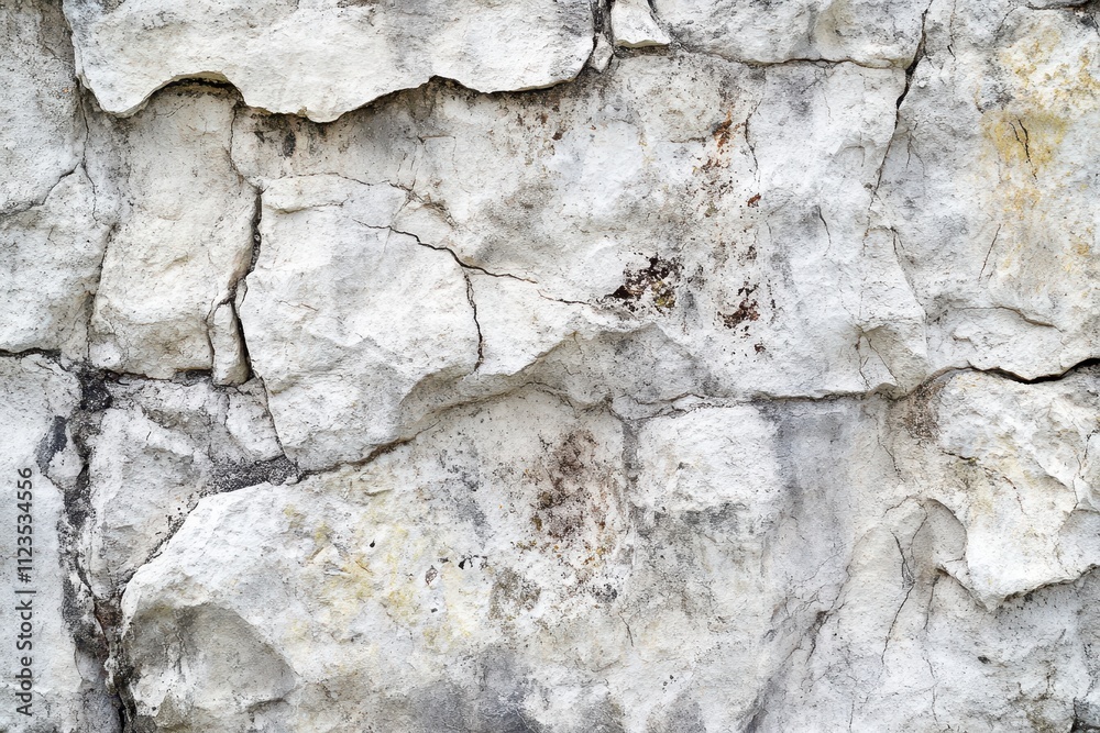Fototapeta premium Weathered White Stone Wall With Cracks and Stains