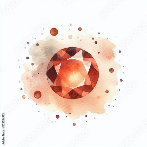 Amber garnet sunstone, watercolor clipart illustration with isolated background. Generative AI. photo