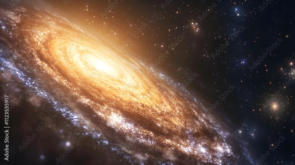 Fototapeta premium Stunning Spiral Galaxy in Deep Space with Bright Core and Twinkling Stars in a Dark Cosmic Background, Capturing the Beauty of the Universe in Vibrant Detail