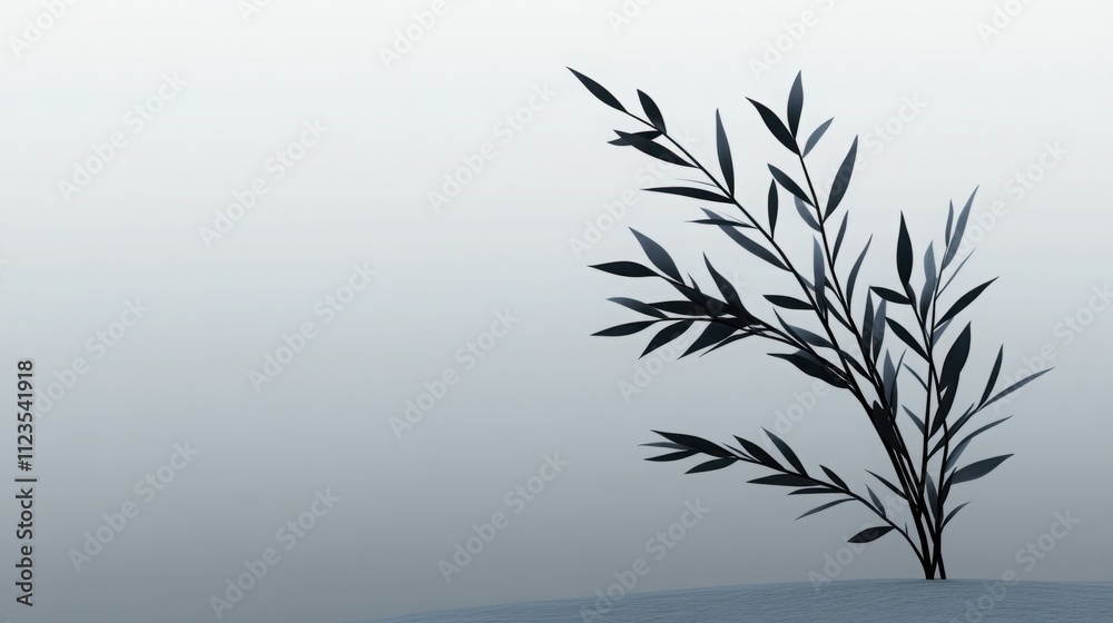 Obraz premium Elegant Silhouette of a Bamboo Plant Against a Soft Gradient Background, Capturing Tranquility and Natural Beauty in a Minimalistic Style for Artistic Purposes