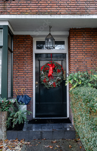 festive wreath front door Netherlands Christmas New Year red