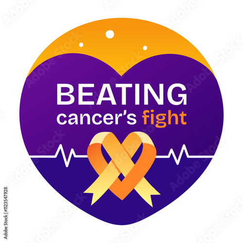 Beating cancer fight, flat typographic sticker 