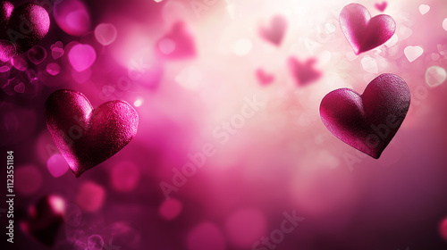 Pink heart shapes with glowing bokeh light effects on a soft romantic background, perfect for Valentine’s Day, love, and romantic celebration themes. photo