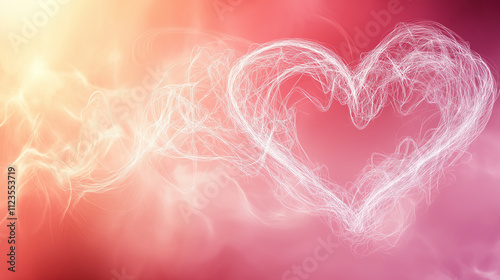 Artistic pink wire heart with glowing bokeh lights on a soft gradient background, symbolizing love and romance for Valentine’s Day celebrations. photo