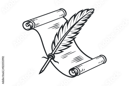 vintage quill and scroll illustration for writing and literature themes