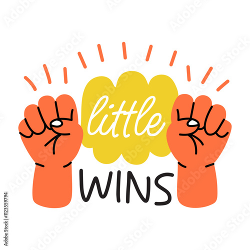 A flat sticker featuring two raised fists with the text little wins 