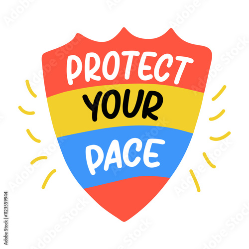 Defence shield with text protect your pace, flat sticker 