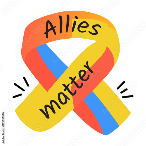 A flat sticker featuring a ribbon with the text allies matter 