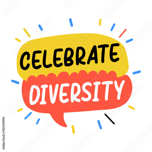 A flat sticker with a speech bubble that says celebrate diversity 