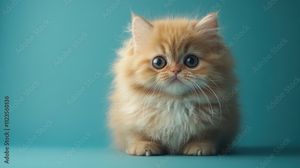 Portrait series of a charming fluffy orange and white cat with vibrant green eyes, posing gracefully against a bright blue background, showcasing its playful and curious expressions. Portrait series of a charming fluffy orange and white cat with vibrant green eyes, posing gracefully against a bright blue background, showcasing its playful and curious expressions.