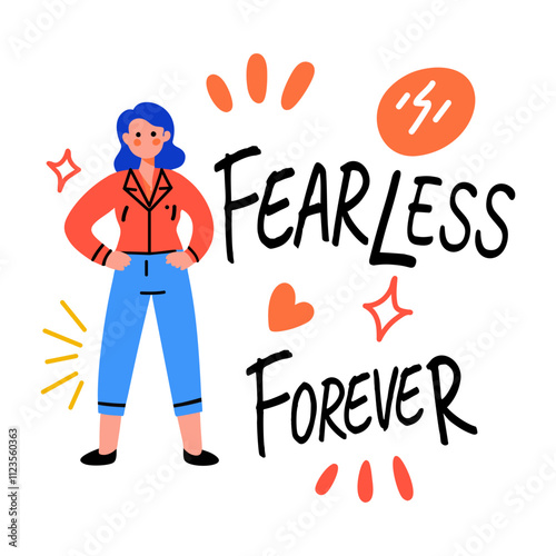 A flat sticker of feminist with text fearless forever 