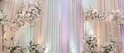 A Wedding backdrop featuring a harmonious blend of white and pastel colors