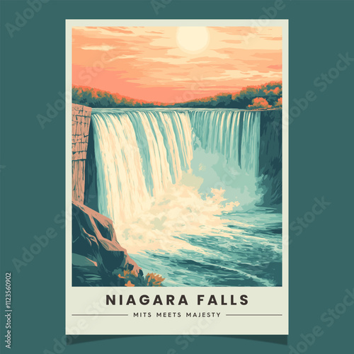 Niagara Falls Retro Travel Style Poster Vector Illustration
