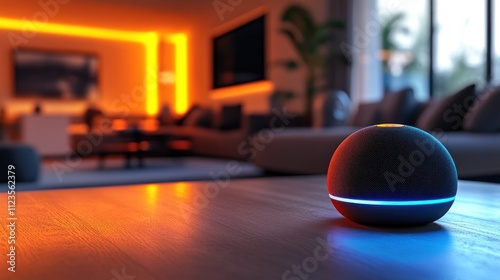 Smart Home Evening Ambiance: Echo Dot 5th Gen in a Modern Living Room photo