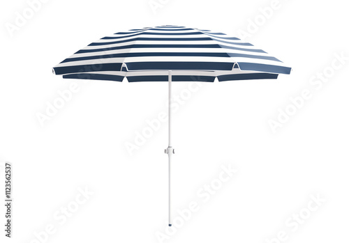 Beach umbrella with blue and white stripes, isolated on a white background. photo