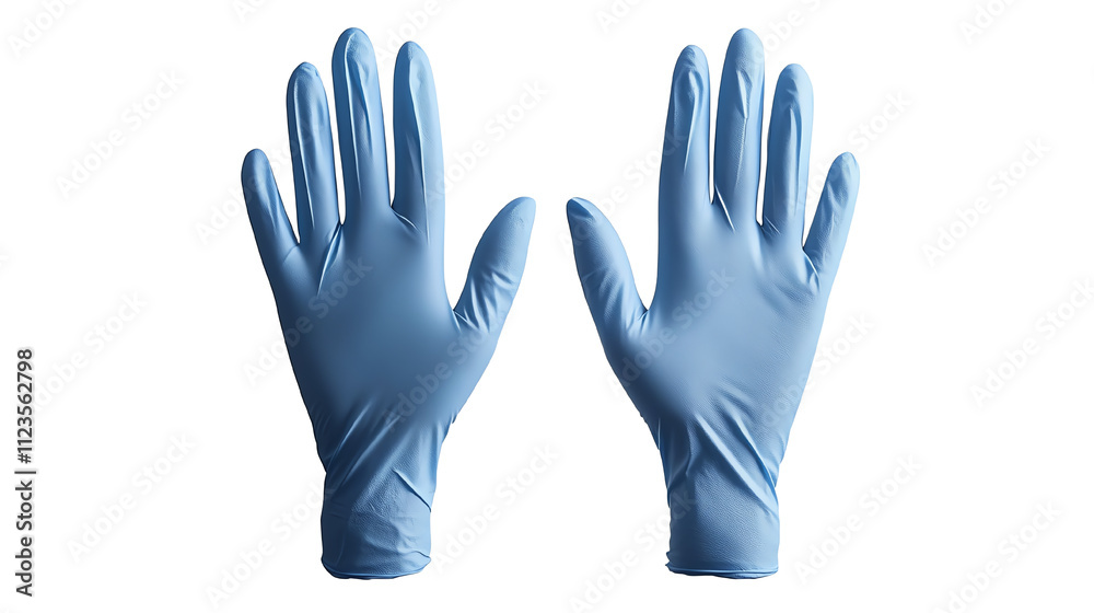 Fototapeta premium Blue latex gloves on a white isolate background.