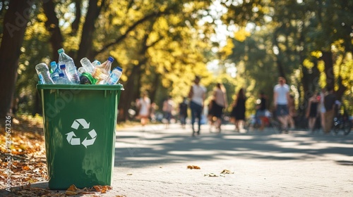 Community clean-up event urban park environmental awareness sunny day engaging viewpoint promoting recycling