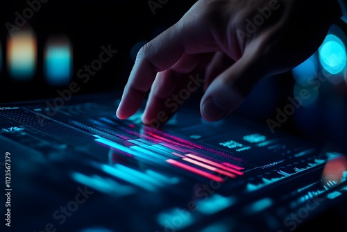 A Finger Interacting With a Digital Interface Displaying Colorful Data