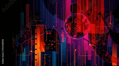 Abstract digital artwork showcasing vibrant colors and intricate geometric pa...