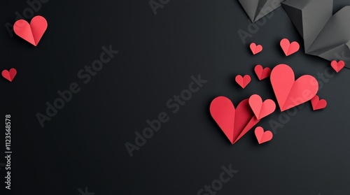 Creative paper hearts floating on a dark background for romantic occasions an...