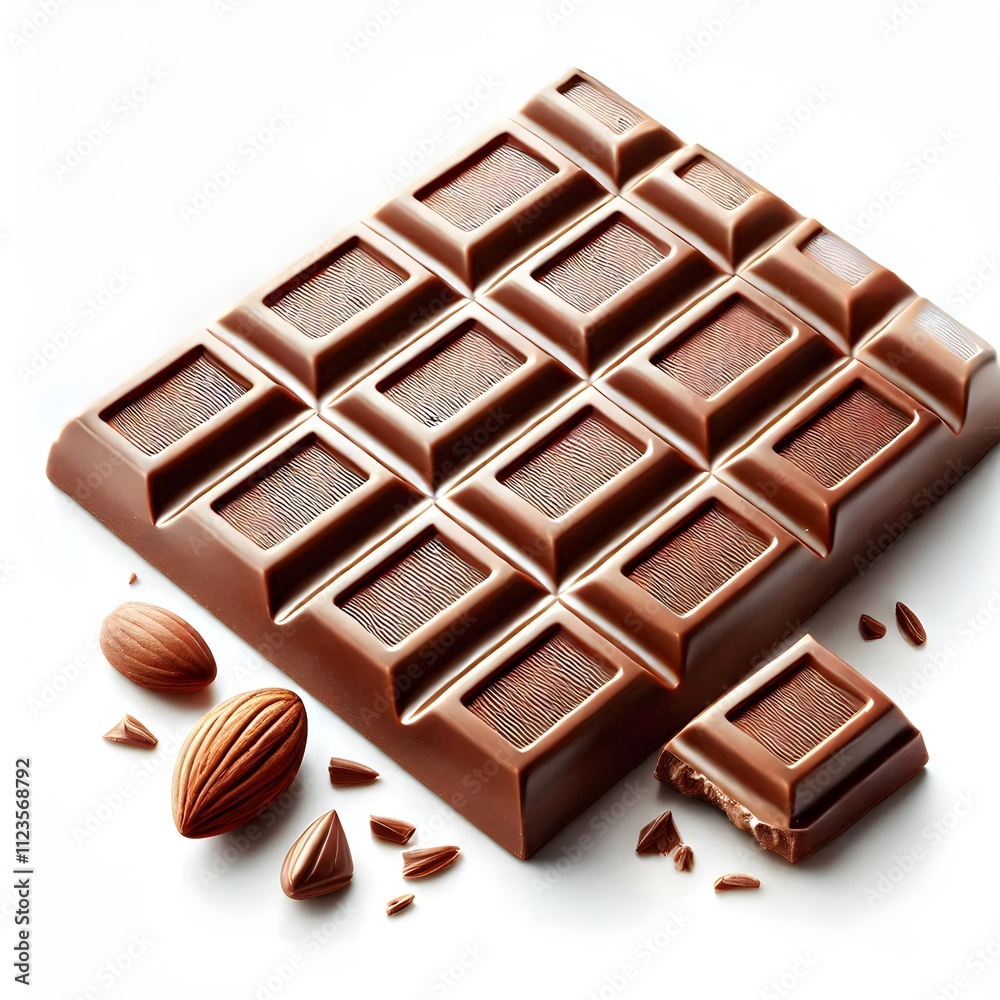 Obraz premium High-Quality Chocolate bar Piece Isolated on White Background with Rich Texture and Detail