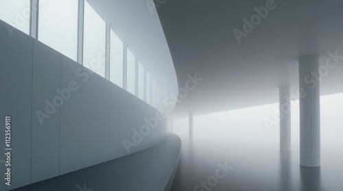 Misty interior of a modern architectural space during early morning hours