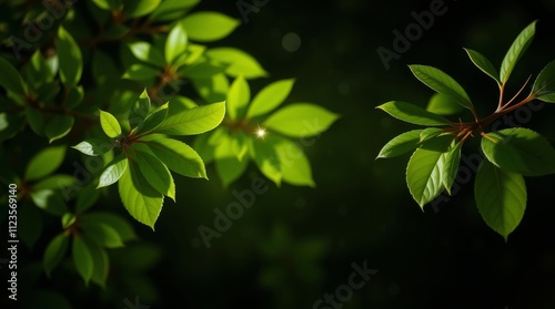 Close up of green leaves with sunlight filtering through during daytime in a ...