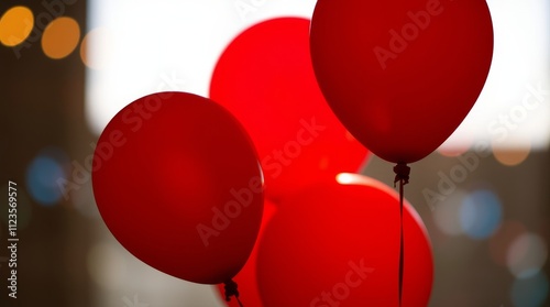 Bright red balloons float in a festive atmosphere filled with anticipation an...