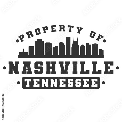 Nashville, TN, USA City Varsity Skyline. A Logotype Sports College and University Style. Illustration Design Vector Emblem.