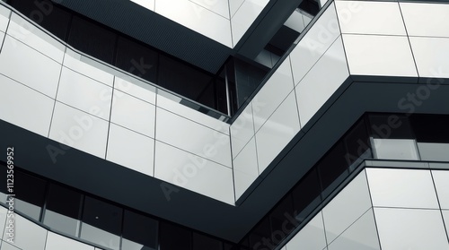 Modern architectural design featuring angular lines and reflective surfaces i...