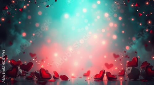 Colorful romantic background with hearts and soft lights for love themed even...