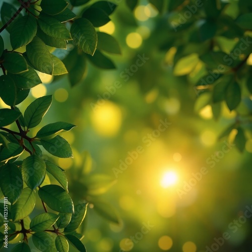 Sunlight filtering through lush green leaves in a serene outdoor setting