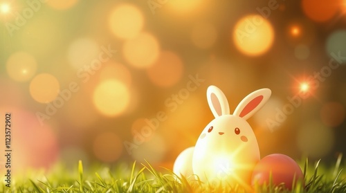 Creative Easter bunny decoration on vibrant grass during springtime celebration