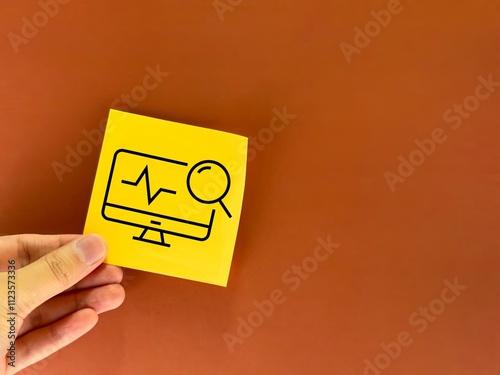 A computer icon from a medical post is painted on office paper. medical care for people. a banner for advertising medicine for websites. medical care. nurse. photo