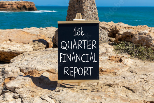 1st quarter financial report symbol. Concept words 1st quarter financial report on beautiful black blackboard. Beautiful stone background. Business 1st quarter financial report concept. Copy space. photo