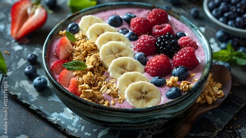 Wallpaper Mural Refreshing Breakfast Smoothie Bowl Filled with a Colorful Array of Fresh Fruits and Topped with Crunchy Granola, Perfect for a Healthy Start to Your Day Torontodigital.ca