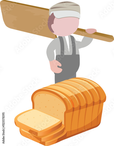 Baker carrying wooden peel over freshly baked sliced bread